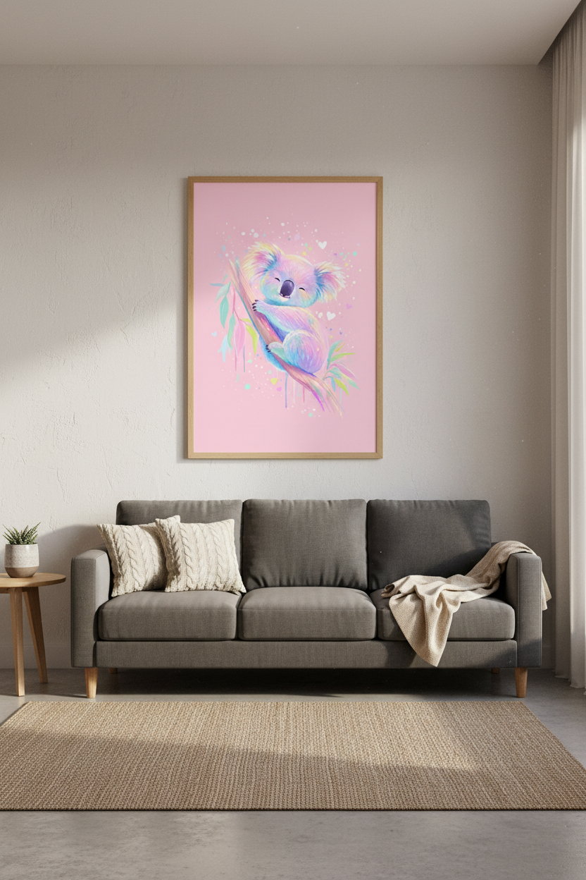 Koala Nursery Wall Art | Pastel Rainbow Animal Decor | Whimsical Nursery Poster