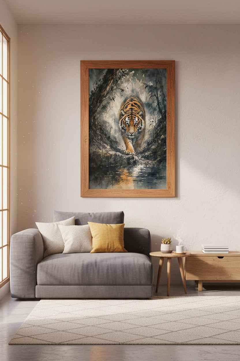 Tiger Watercolor Wall Art | Jungle Wildlife Decor, Modern Animal Poster Print