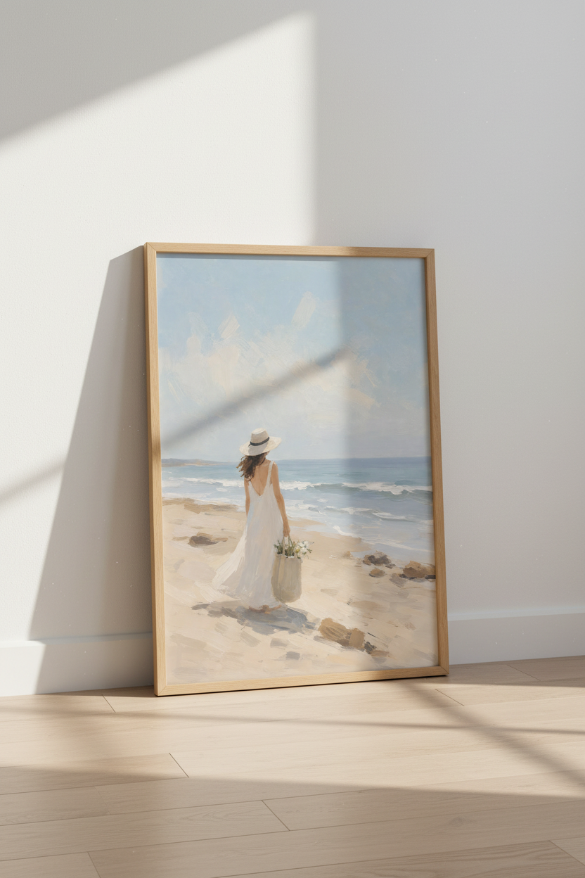 Coastal Oil Painting Print | Beach Scene Impressionist Art, Relaxing Bedroom Decor