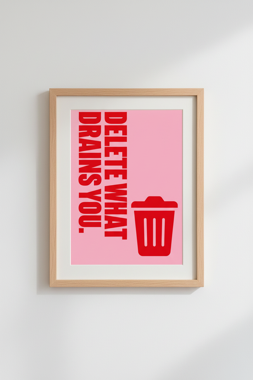 Delete What Drains You Wall Art | Red Pink Typography Decor | Trendy Aesthetic Poster
