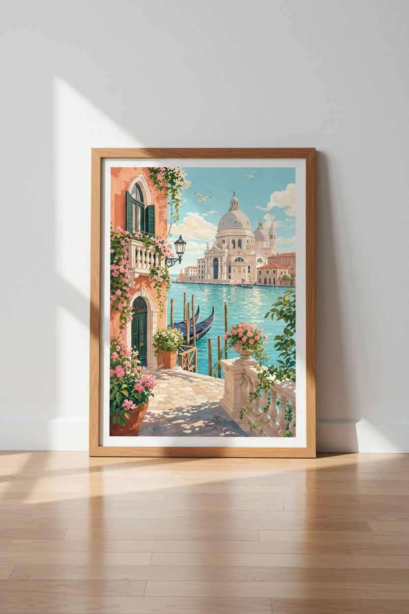 Venice Canal Travel Art Print | Italy Watercolor Wall Decor | Mediterranean Poster
