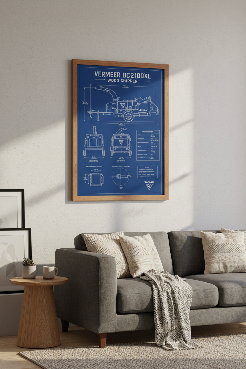 Vermeer Wood Chipper Blueprint Wall Art | Office Decor | Industrial Poster