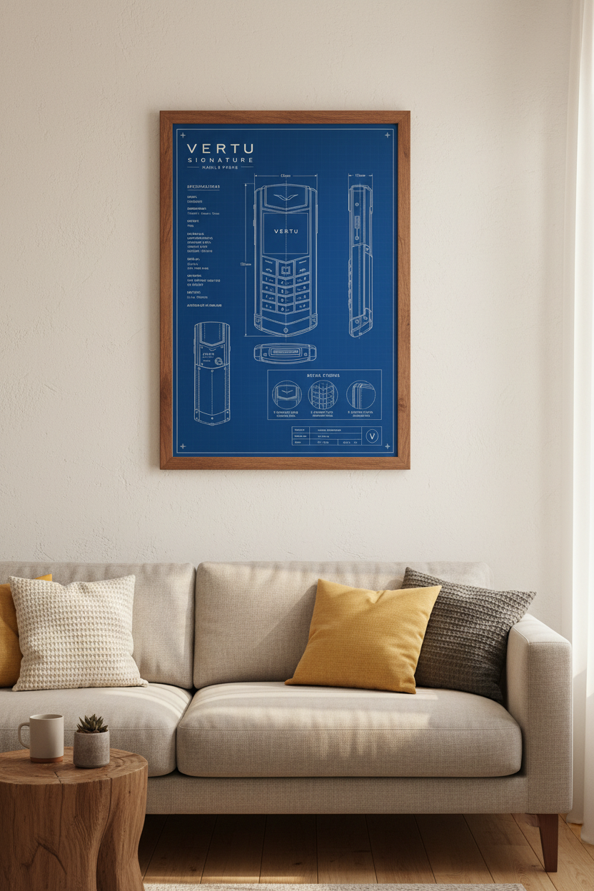 Vertu Signature Phone Blueprint Art | Luxury Office Decor | Technical Industrial Poster