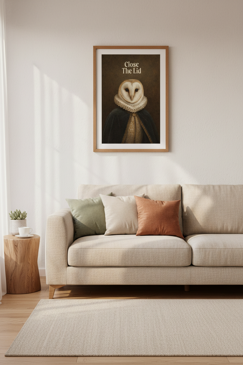 Barn Owl Bathroom Wall Art | Dark Academia Decor, Funny Close The Lid Poster