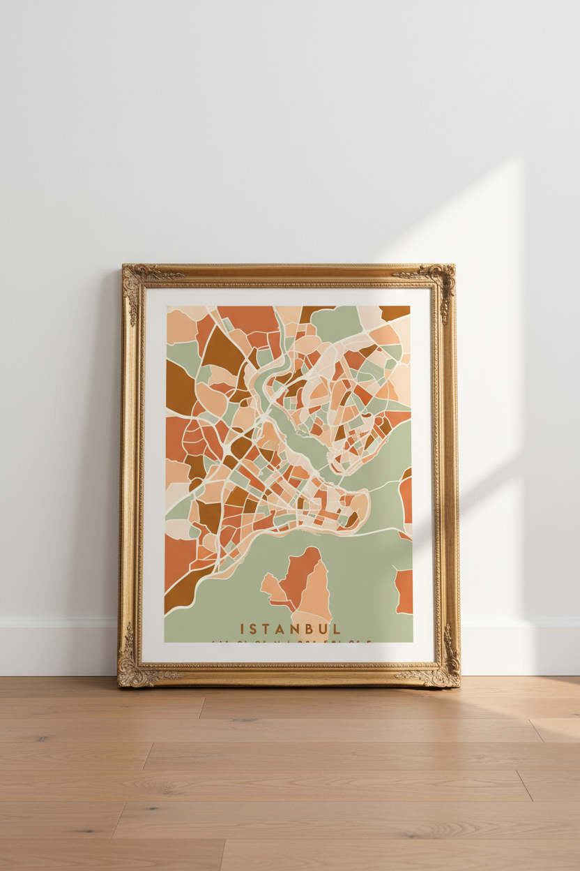 Abstract Map Istanbul Wall Art Print | Living Room Decor | Warm Minimal Poster