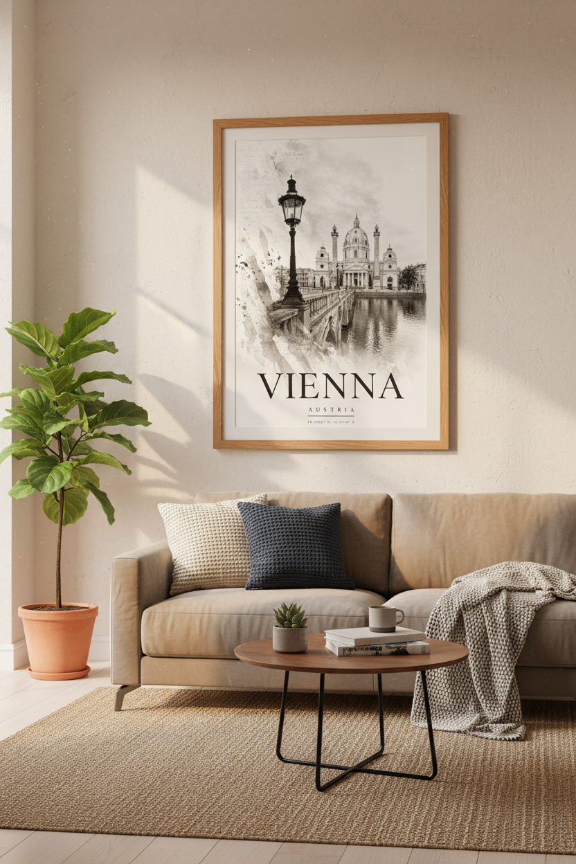 Vienna Austria Art Print | Vintage Black and White Architecture | Europe Travel Poster