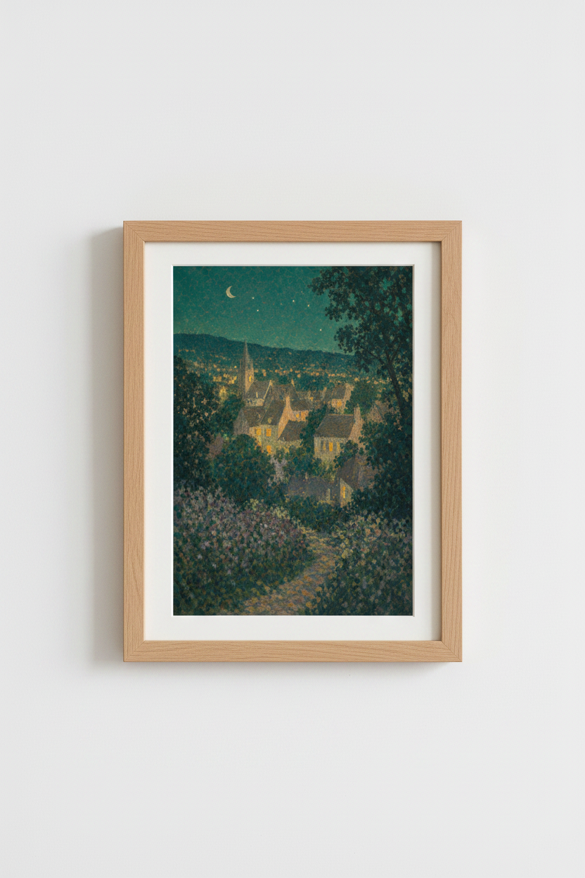 Impressionist Village | Green Tones, Living Room Decor