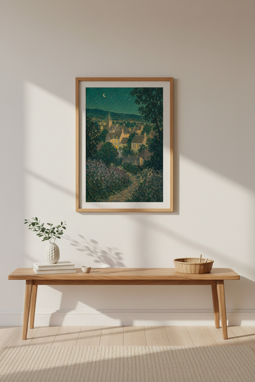 Impressionist Village | Green Tones, Living Room Decor
