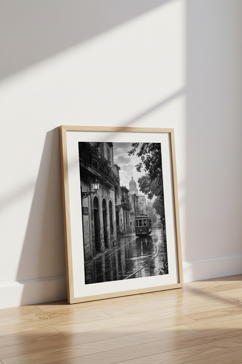 Havana Vintage Cityscape Print | Black and White Cuba Wall Art | European Style Poster