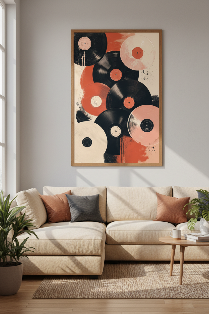 Abstract Vinyl Record Wall Art | Retro Music Poster, Studio Decor & Gift