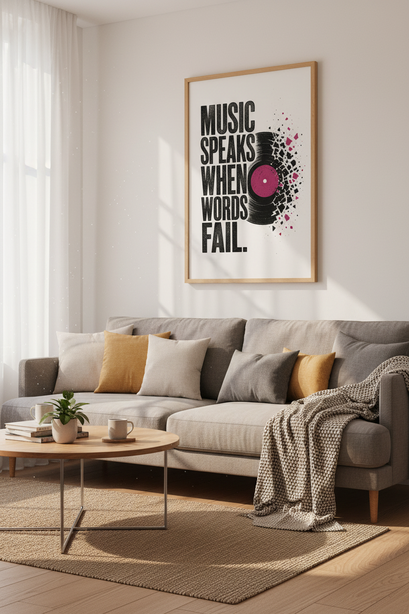 Music Quote Vinyl Record Wall Art | Studio Decor | Retro Typographic Poster