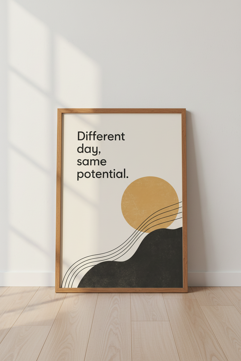 Different Day Same Potential Quote Print | Office Decor | Modern Boho Poster