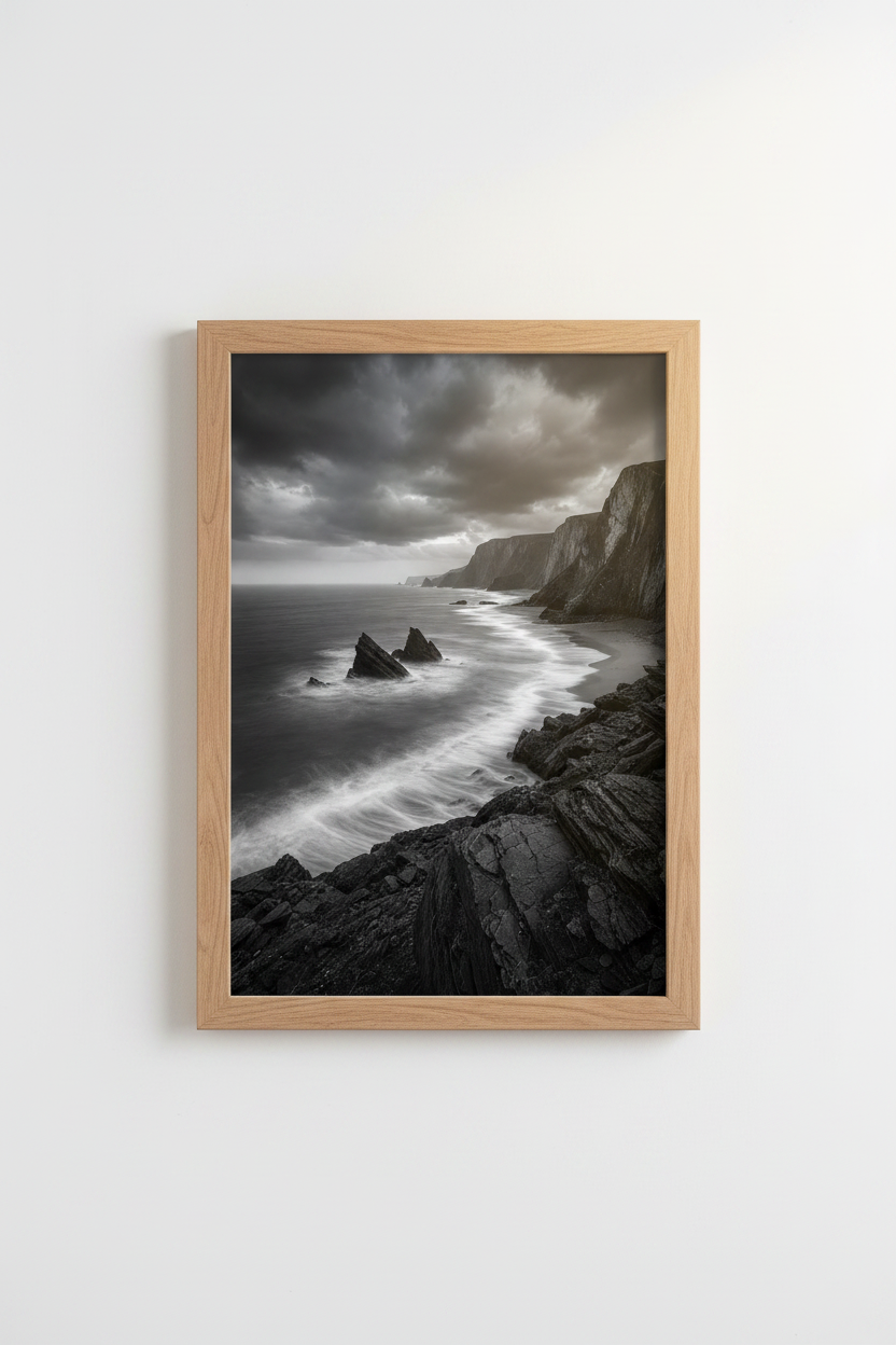 Moody Nature Wall Art Print | Black & White Coastal Landscape, Moody Home Decor