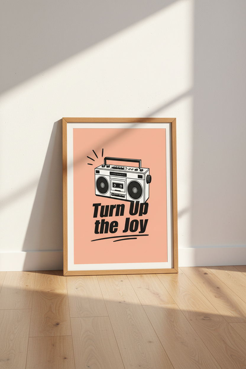 Retro Boombox Wall Art Print | Music Studio Decor | Turn Up The Joy Poster