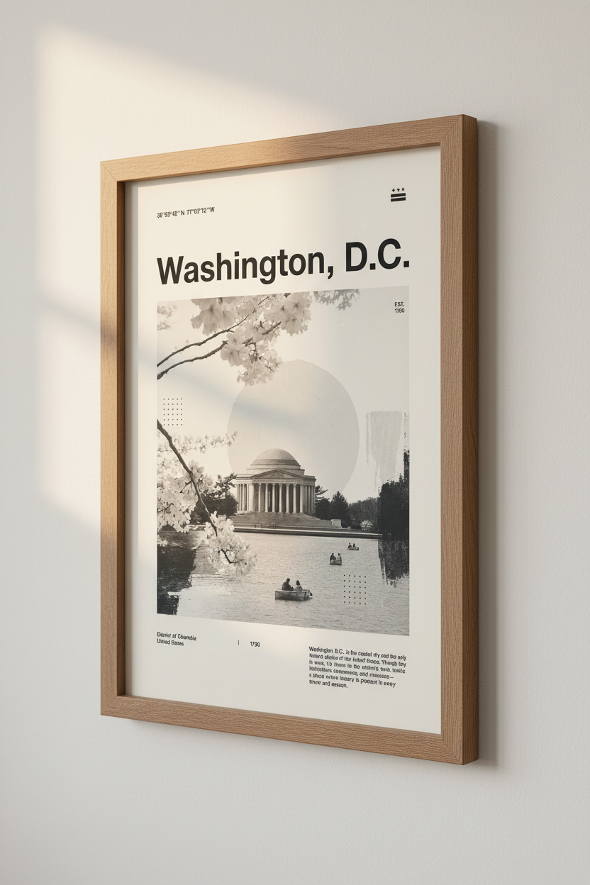 Washington DC Print | Minimalist Black and White City Poster, Office Wall Art