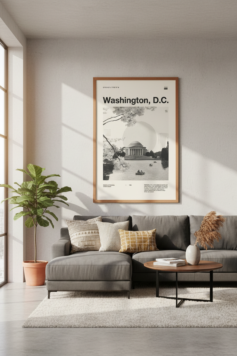 Washington DC Print | Minimalist Black and White City Poster, Office Wall Art