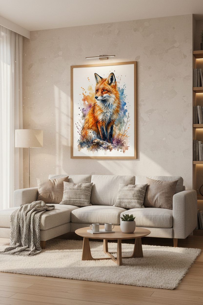 Watercolor Red Fox Wall Art | Vibrant Woodland Poster | Living Room Decor