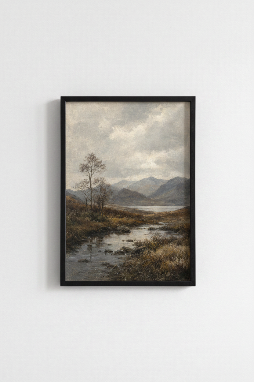 Highland Mountain Landscape | Vintage Oil Painting, Moody Nature Wall Art