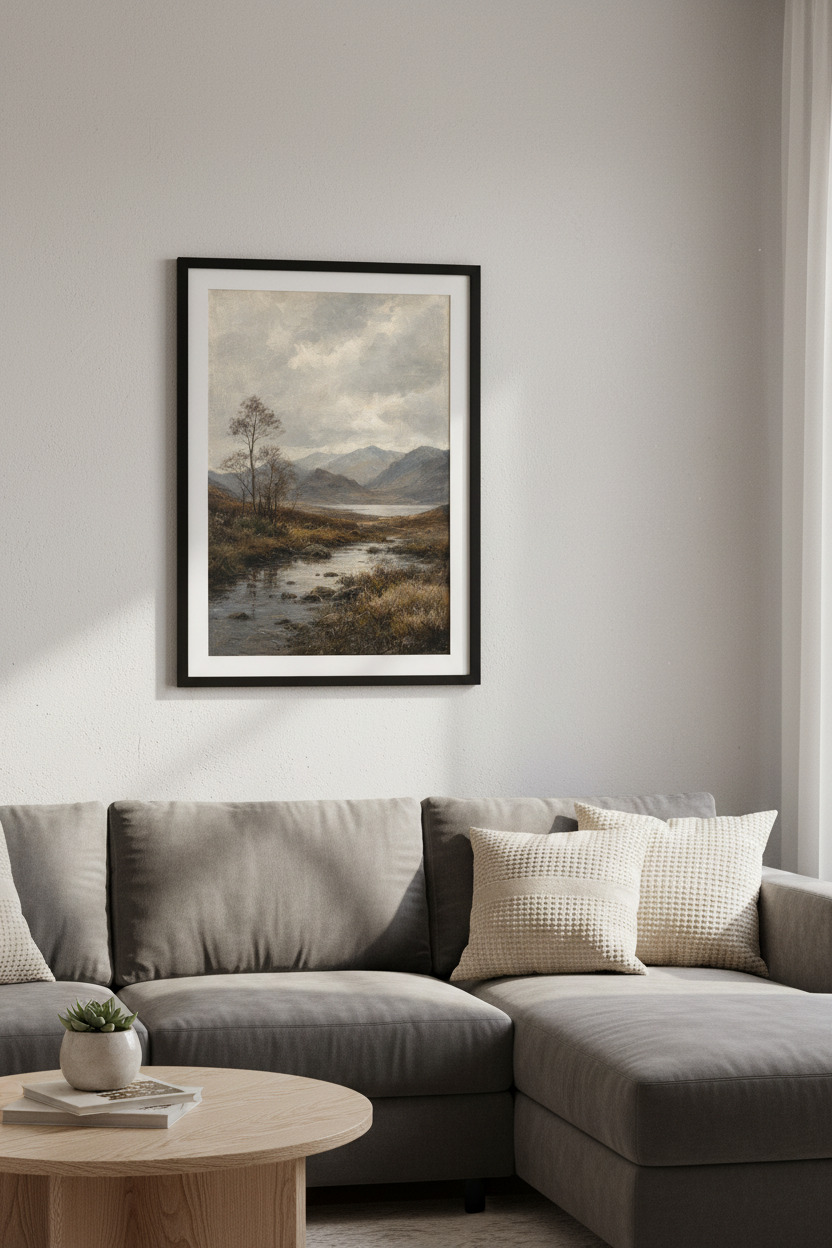 Highland Mountain Landscape | Vintage Oil Painting, Moody Nature Wall Art
