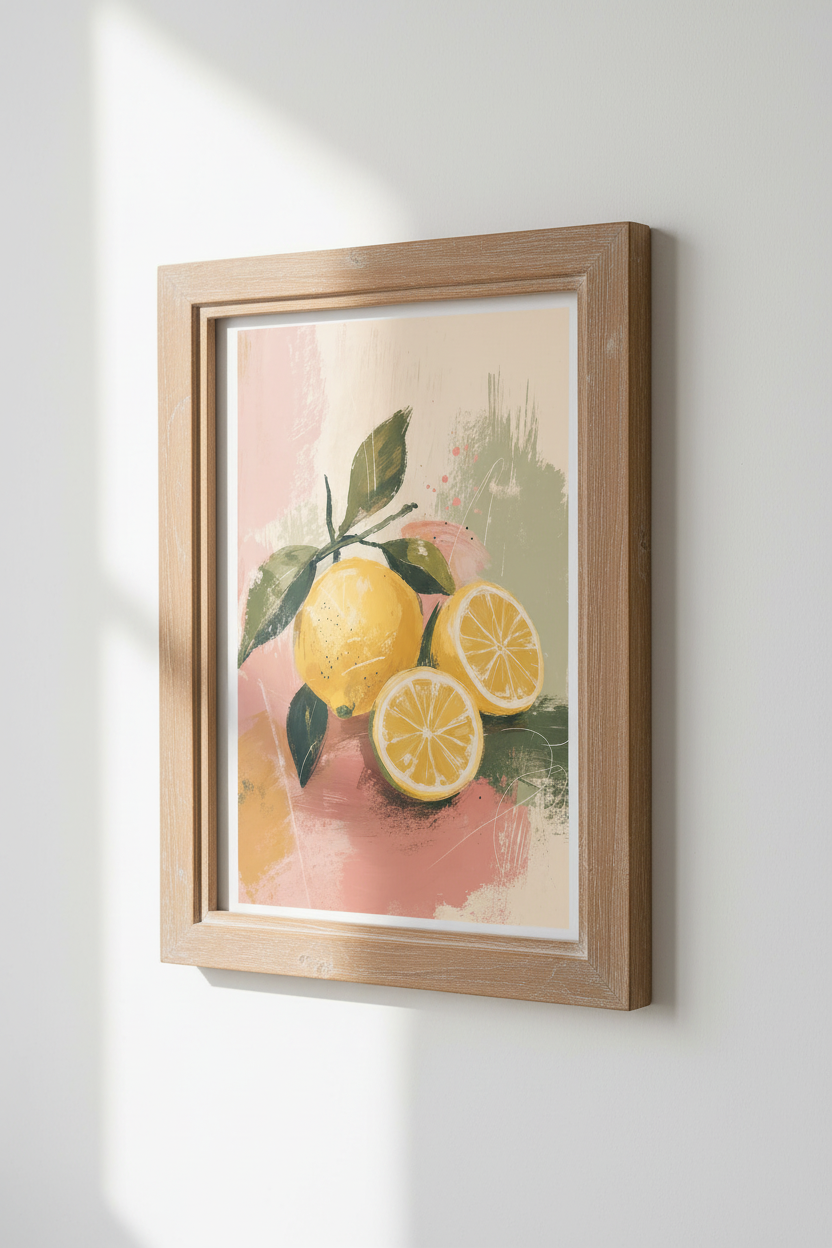 Lemon Fruit Abstract Art Print | Kitchen Wall Decor | Mediterranean Poster