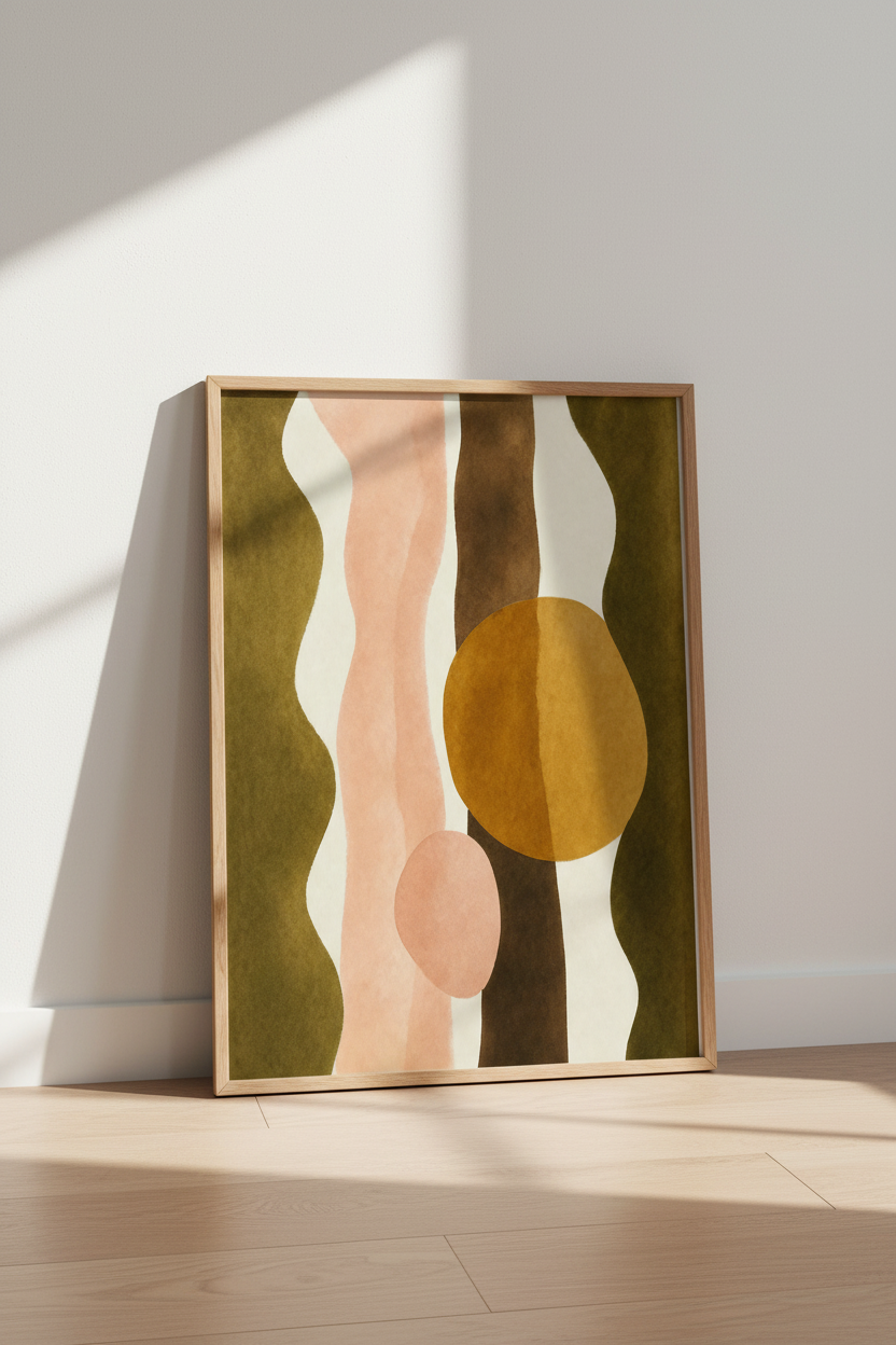 Abstract Organic Shapes Print | Earthy Olive & Terracotta, Minimalist Living Room Art