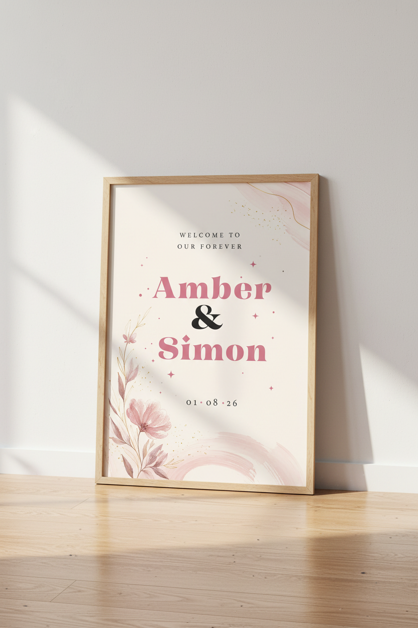 Custom Wedding Welcome Sign | Blush Floral Poster, Romantic Bridal Shower Decor