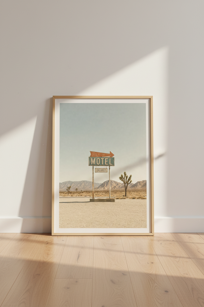 Vintage Motel Sign | Desert Landscape Wall Art, Joshua Tree Retro Poster Print