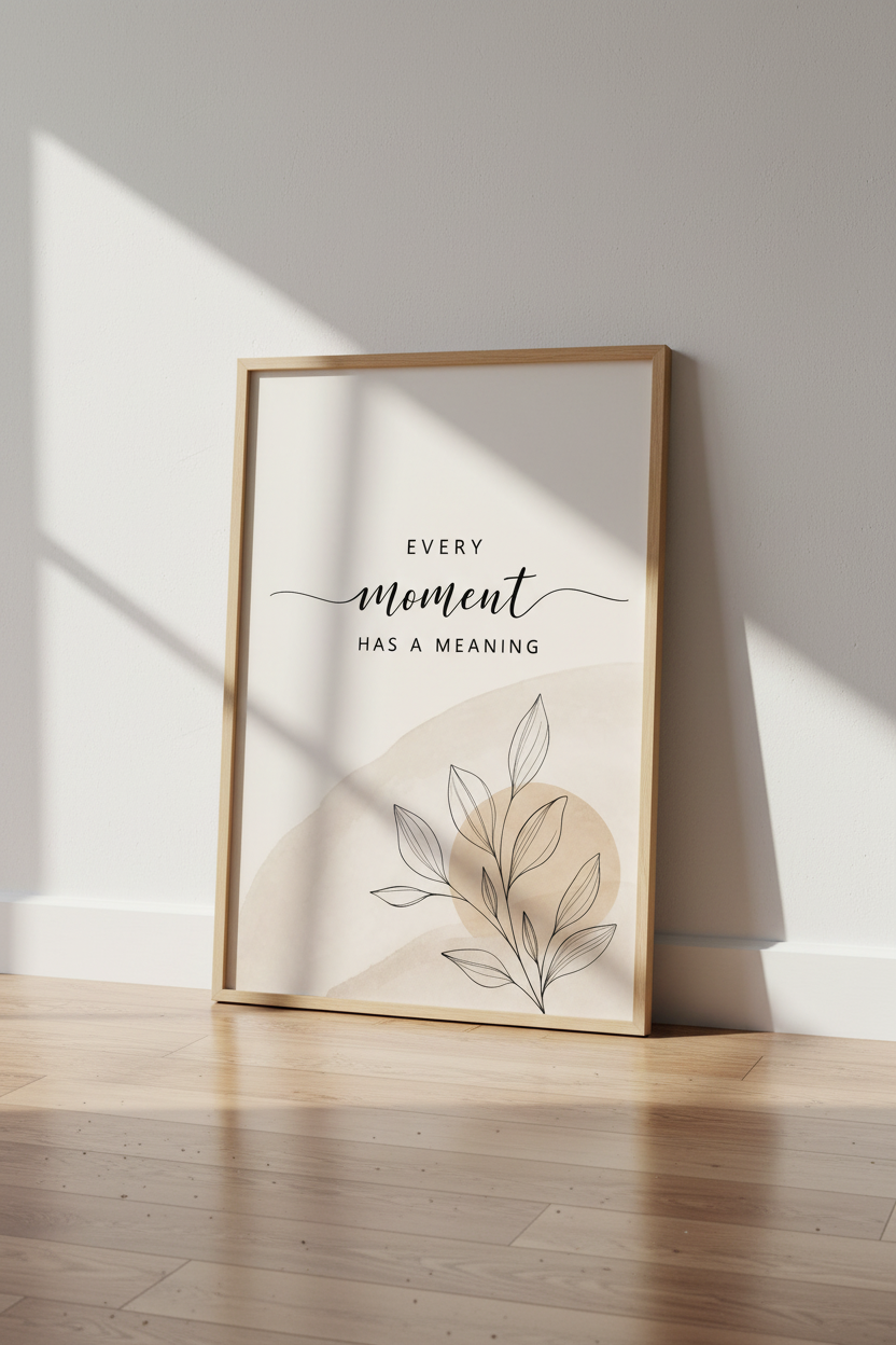 Inspirational Quote | Boho Botanical Beige Line Art, Modern Minimalist Wall Decor
