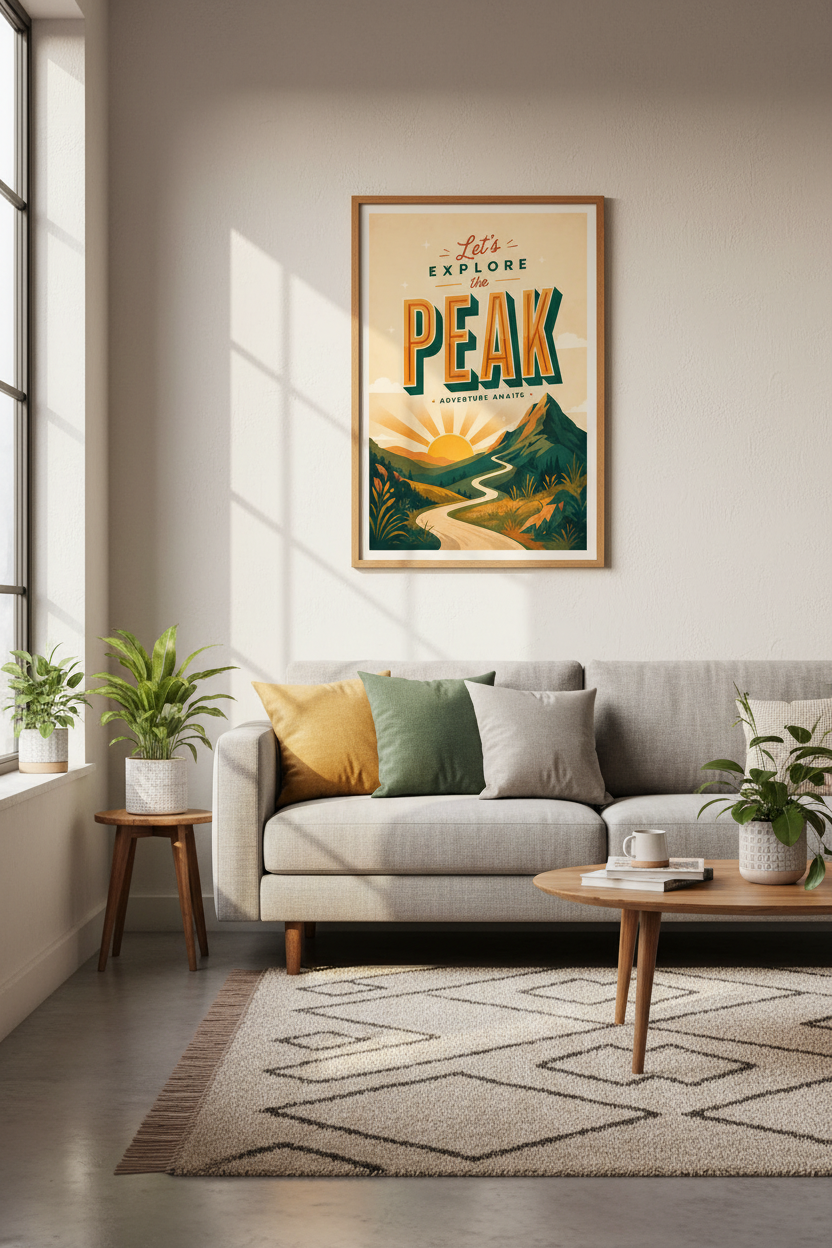 Explore the Peak Mountain Wall Art | Retro Adventure Poster, Cabin Decor