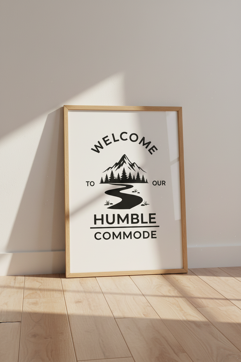 Funny Bathroom Wall Art | Rustic Mountain Poster, Black and White Bathroom Decor