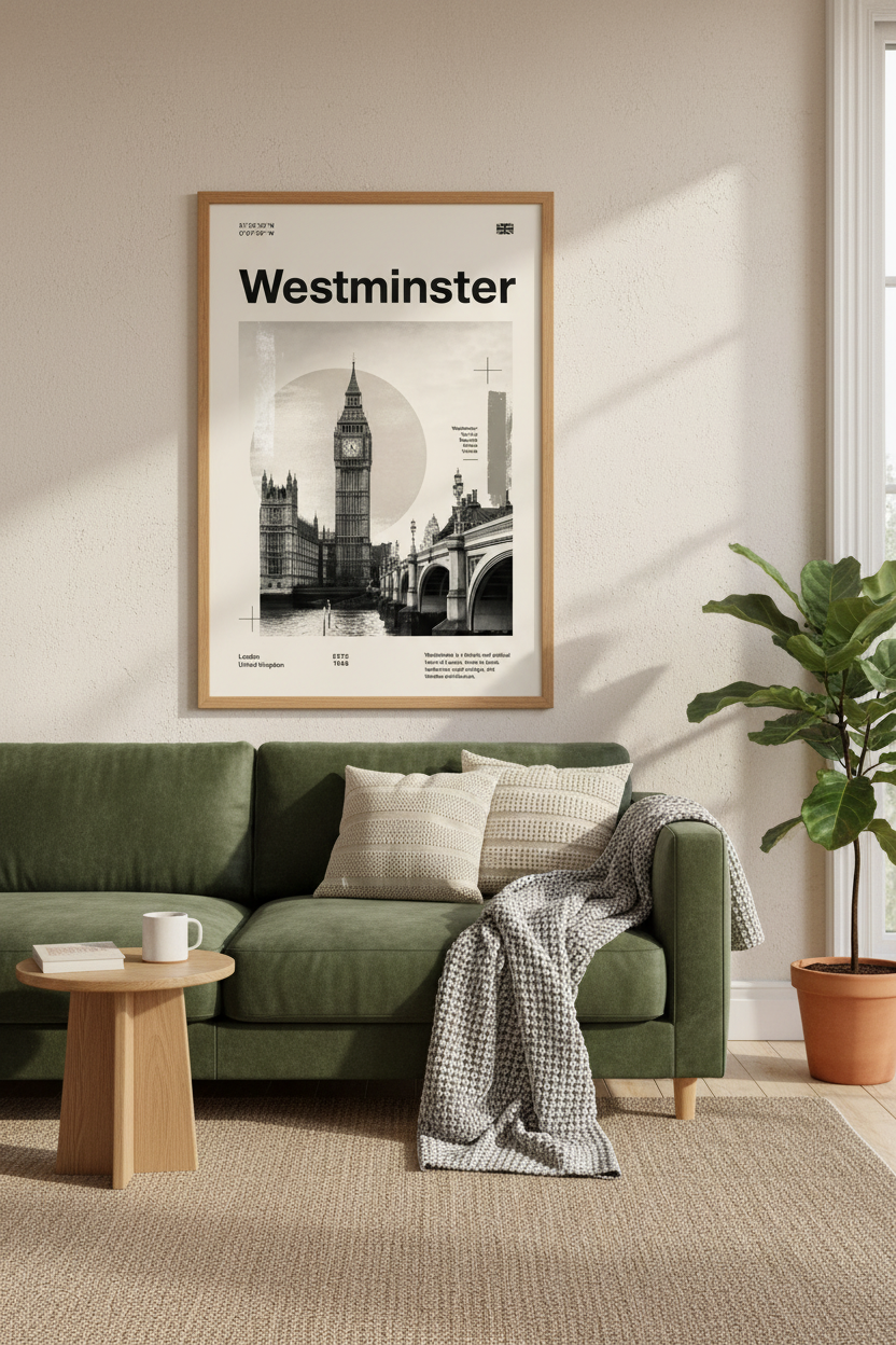 Westminster London Wall Art Print | Minimalist Travel Poster | Modern Office Decor