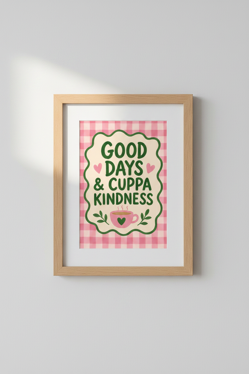 Pink Gingham Wall Art Print | Retro Kitchen Decor | Preppy Aesthetic Poster