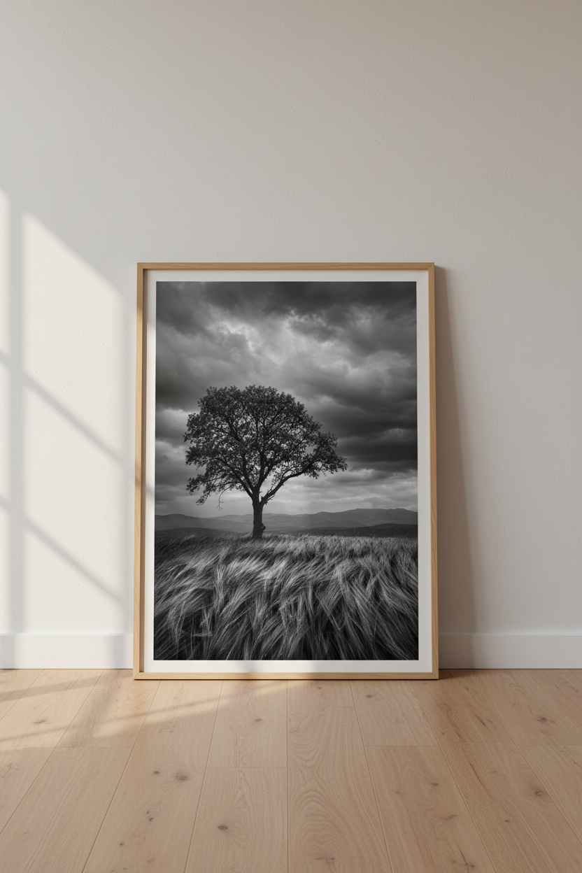 Moody Landscape Print | Black and White Tree Poster, Dramatic Nature Decor