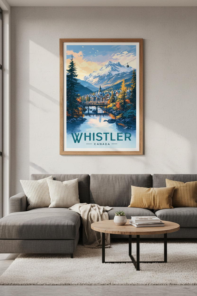 Whistler Canada Mountain Poster | Alpine Village Wall Art | Nature Travel Decor