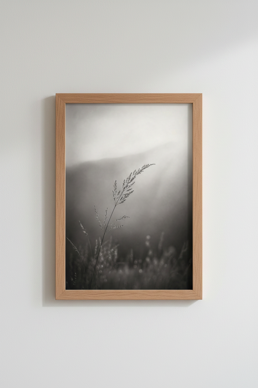 Zen Nature Wall Art | Minimalist Black & White Grass Print, Serene Bedroom Poster