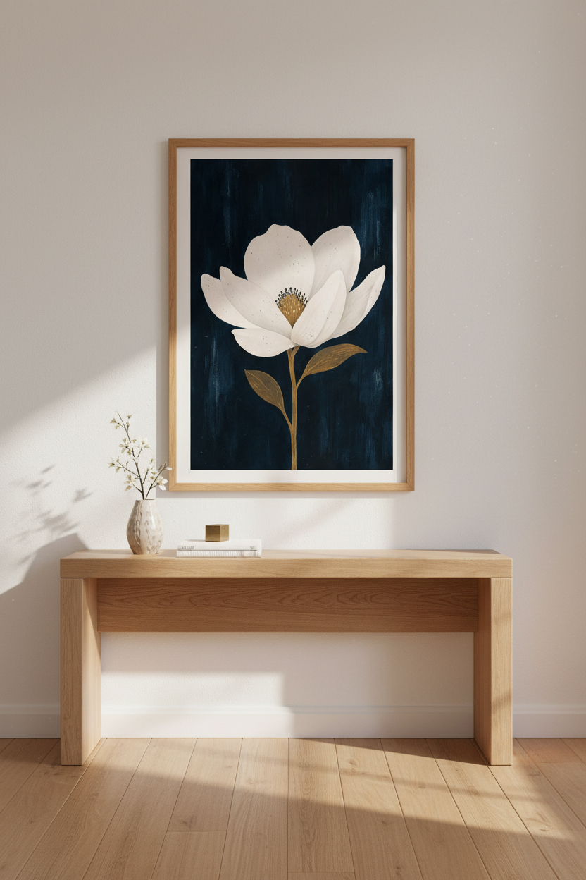 Minimalist Magnolia Wall Art Print | Living Room Decor | Elegant Poster
