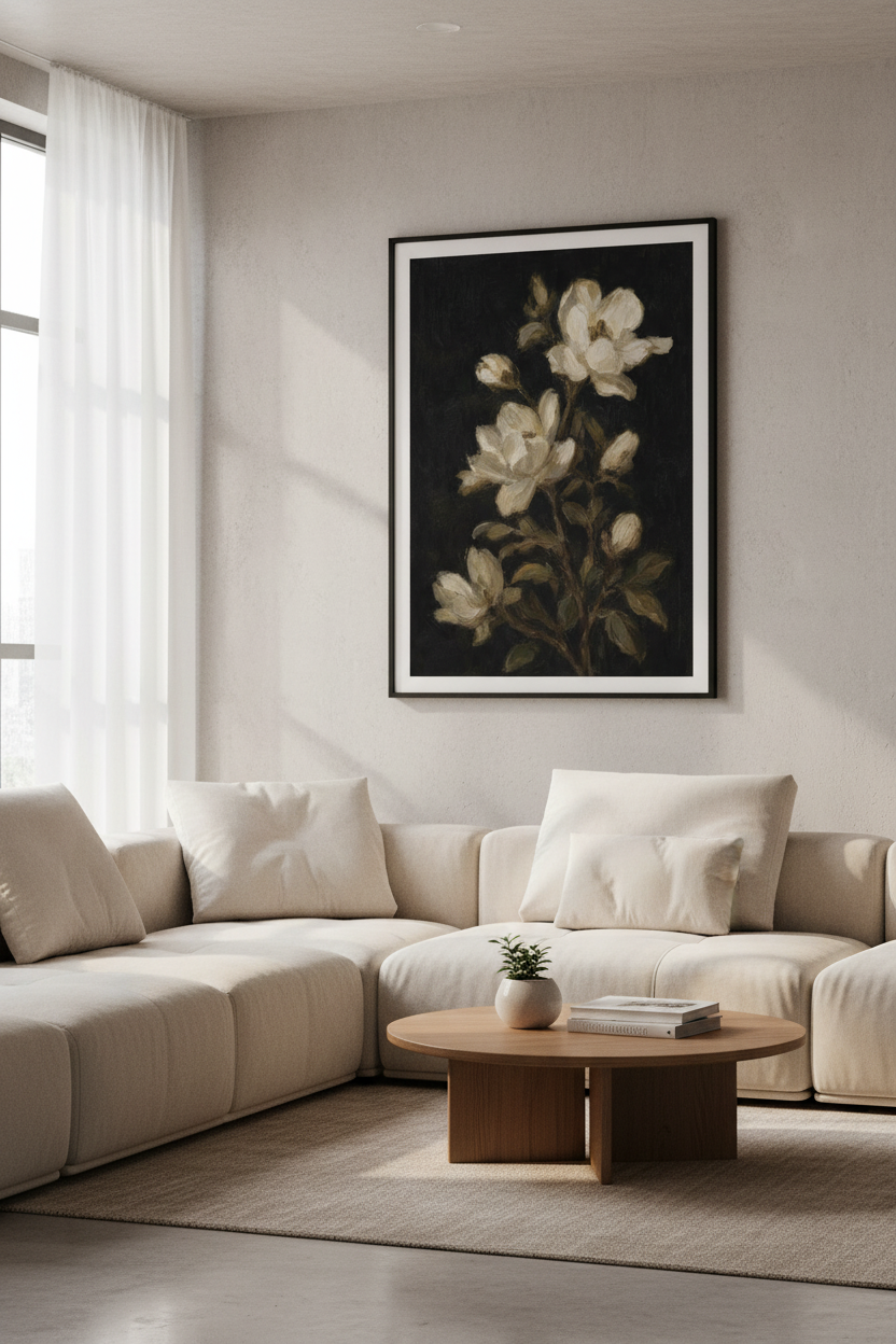 Dark Magnolia Flower Painting | Moody Floral Wall Art, Dark Academia Decor