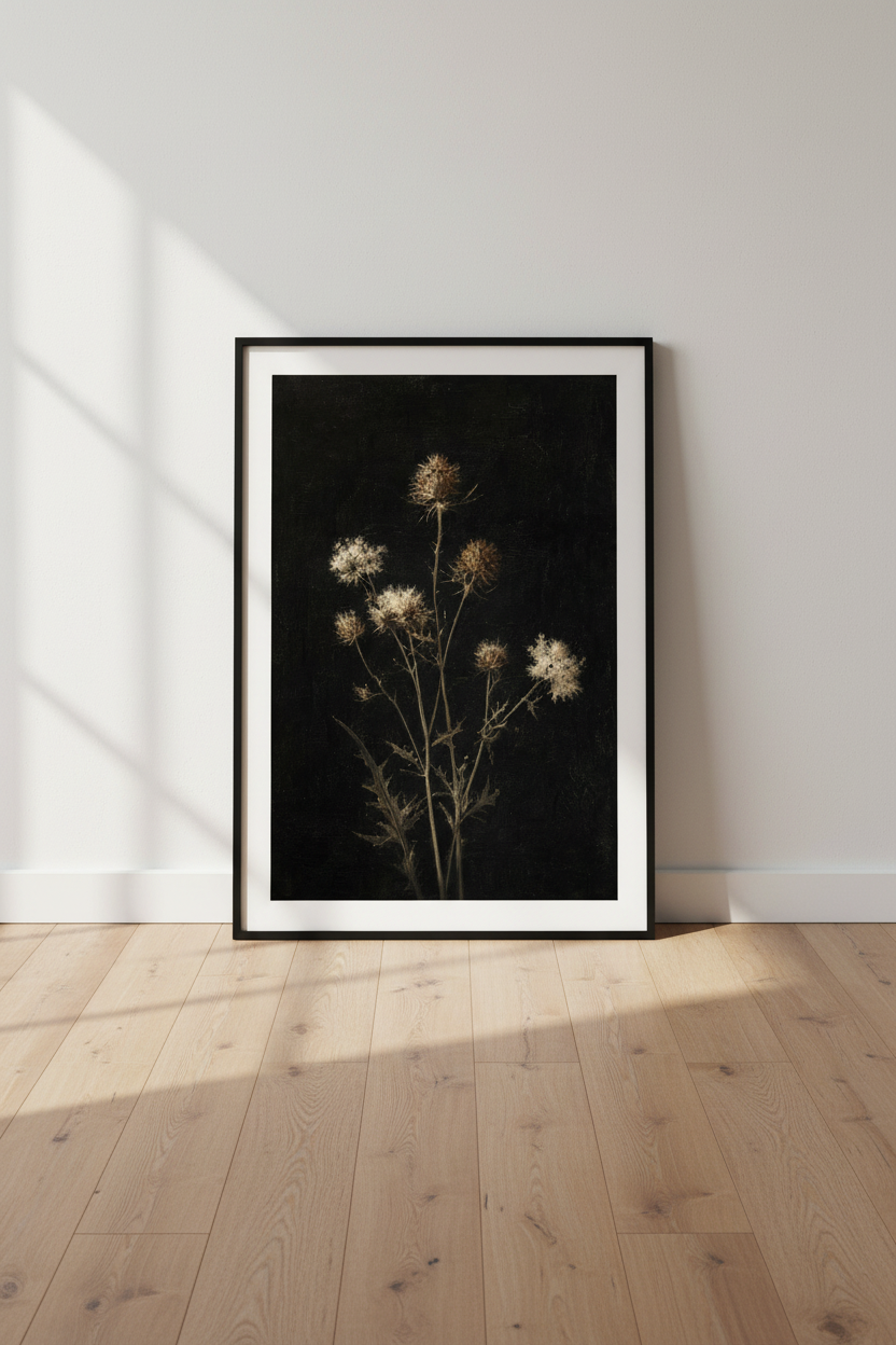 Moody Thistle Botanical Wall Art | Dark Academia Floral | Vintage Gothic Poster