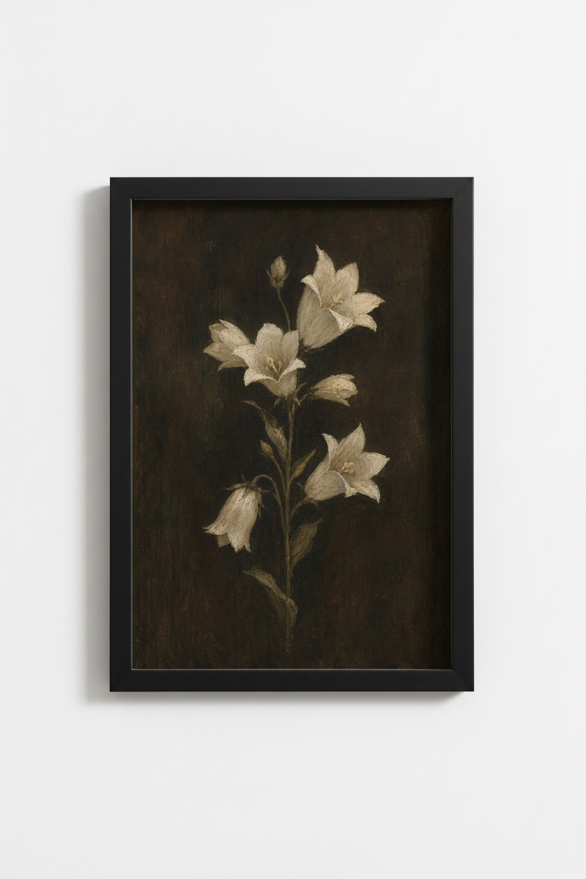 Mood Floral White Lilies Wall Art | Dark Academia Decor | Antique Botanical Poster