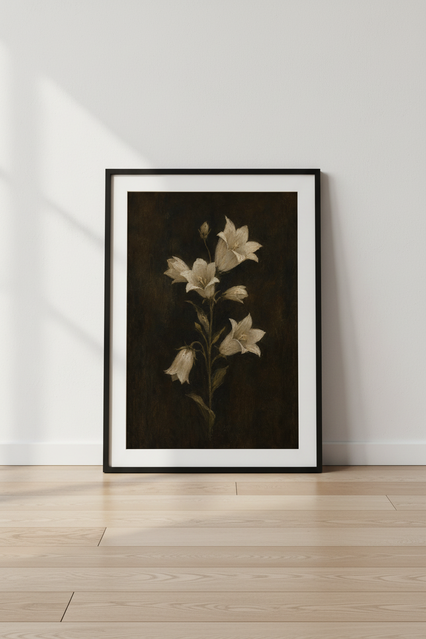 Mood Floral White Lilies Wall Art | Dark Academia Decor | Antique Botanical Poster