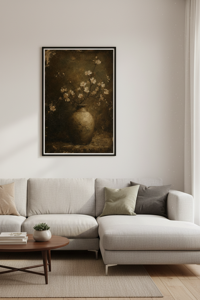 Moody Floral Still Life | Antique Dark Academia, Vintage Vase Wall Art Print