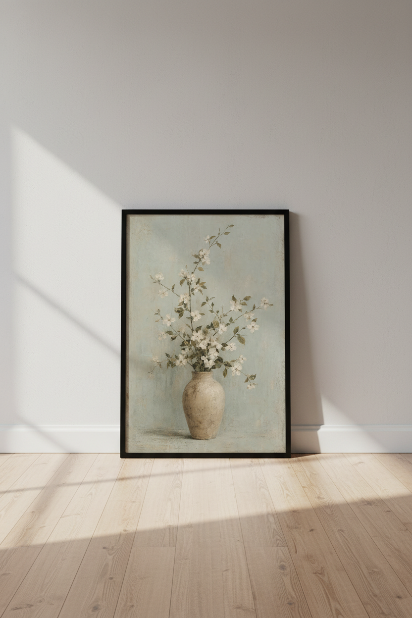 Vintage Floral in Vase Wall Art | Sage Green Still Life | French Country Poster