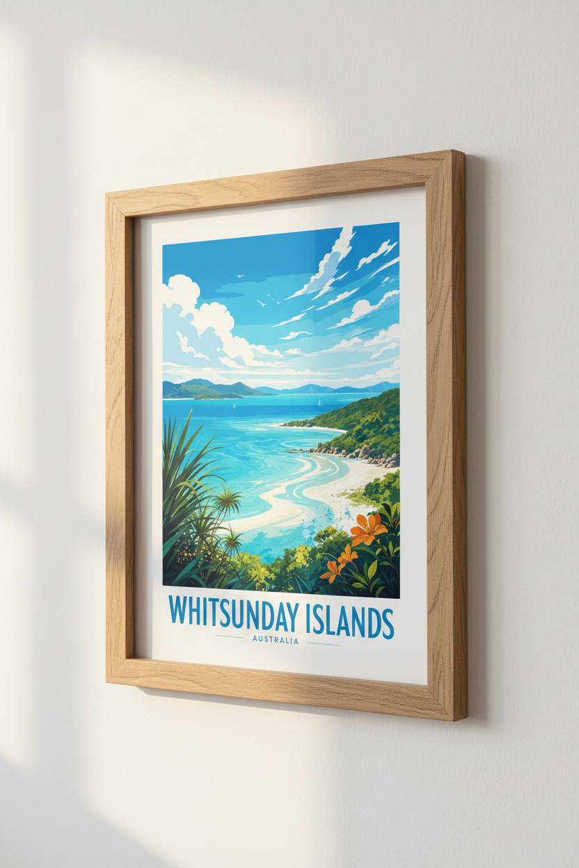 Whitsunday Islands Australia Art | Beach Coastal Decor | Tropical Travel Poster