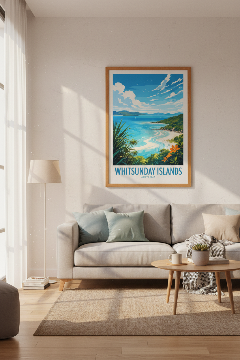 Whitsunday Islands Australia Art | Beach Coastal Decor | Tropical Travel Poster