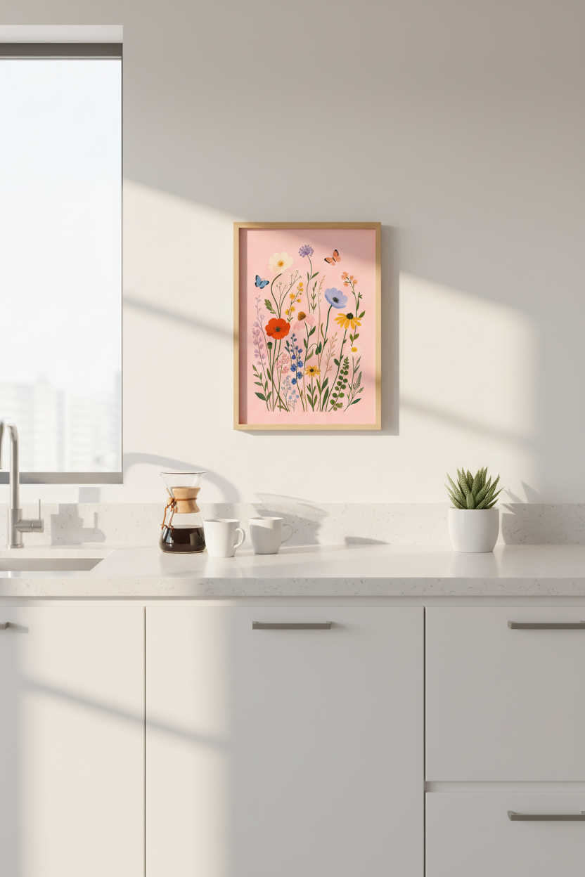 Wildflowers Pink Art Print | Botanical Floral Poster, Nursery & Living Room Decor