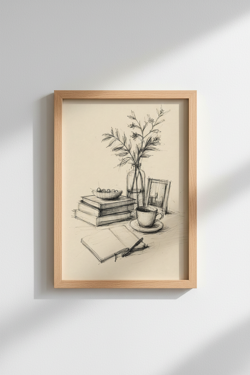 Line Art Poster | Still Life Sketch, Neutral Decor | Living Room Print