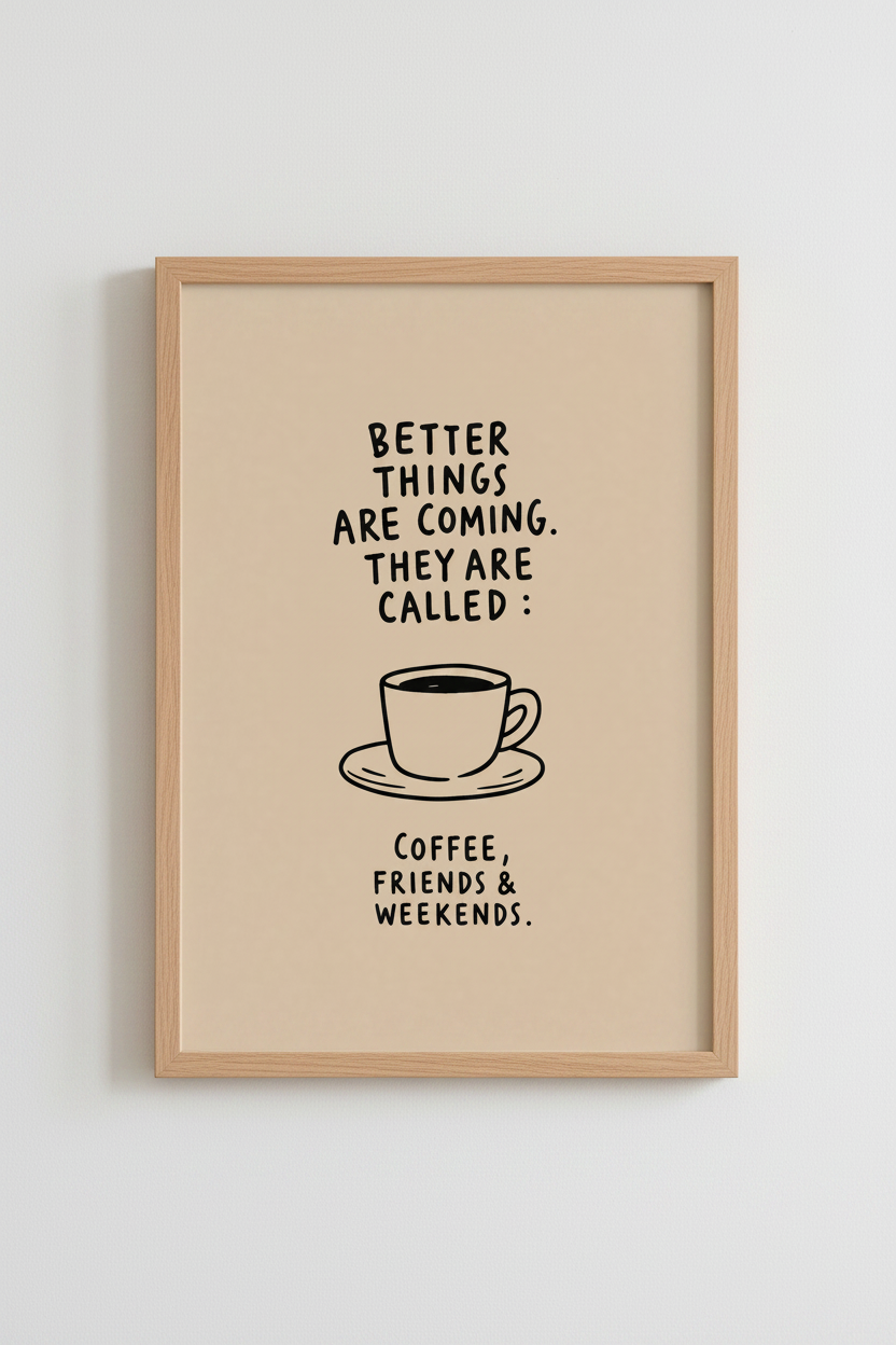 Funny Coffee Quote Wall Art | Neutral Beige Kitchen Decor | Minimalist Poster