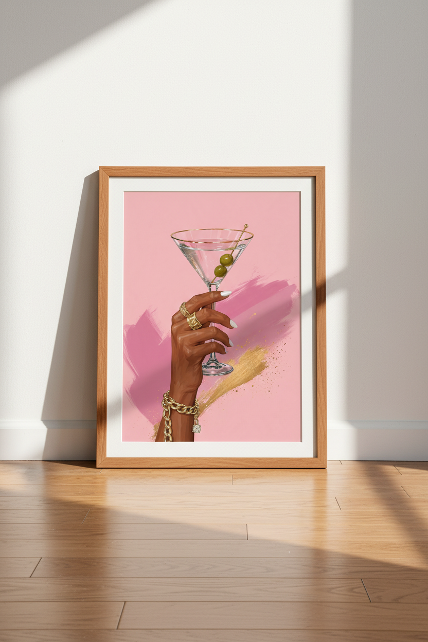 Martini Cocktail Wall Art | Pink Glamour Bar Decor | Preppy Poster