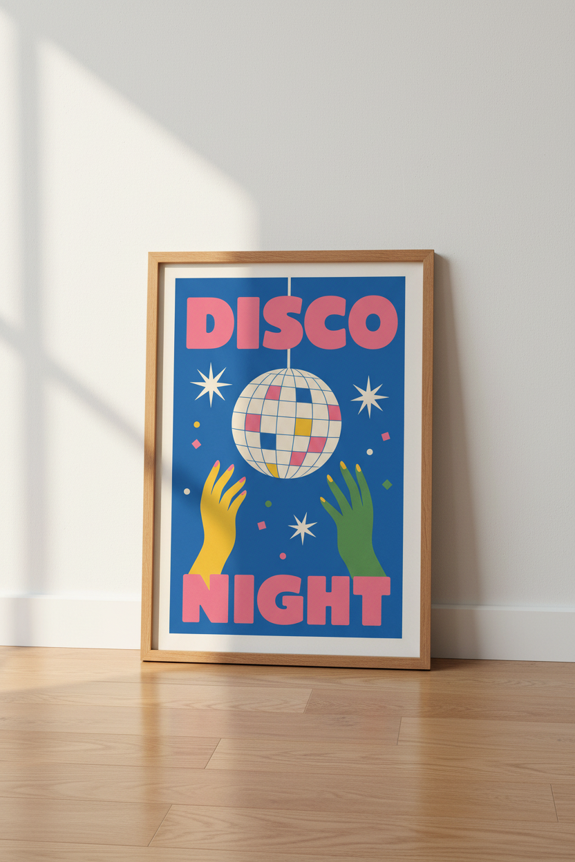 Disco Night Ball Art Print | Retro 70s Party Decor | Colorful Aesthetic Poster