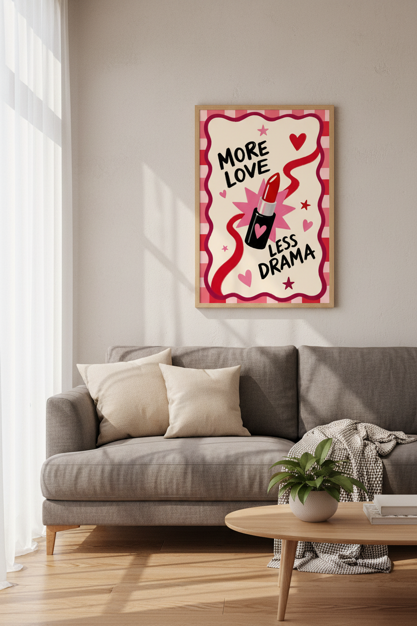 Coquette Girly Wall Art | Lipstick Pink Aesthetic Poster, Bedroom & Vanity Decor